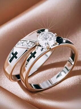 Silver Cross Accent Solitaire Engagement Ring - Silver